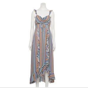 NWT Hint of Mint Striped Ruffled Maxi Dress with Front Shirring Juniors Size S